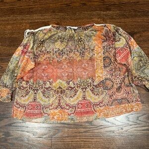 ZARA Sheer Multicolor Paisley Long Sleeve Top Blouse Large